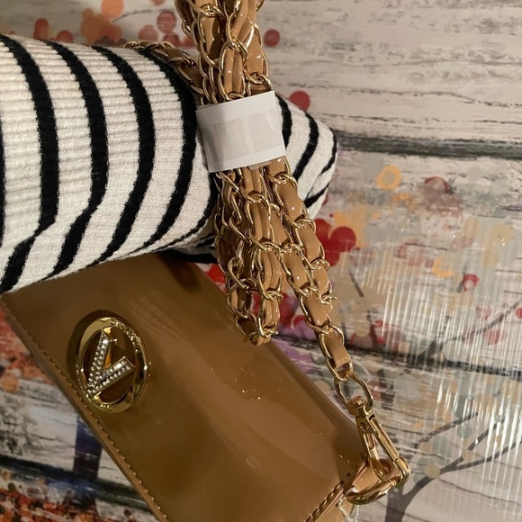 NWT $210 Valentino Orlandi Tan Crossbody 
Gold Braided Chanel Like Strap - Picture 10 of 13